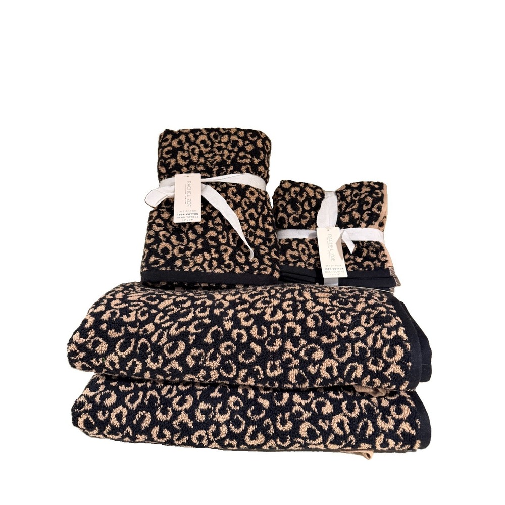 Rachel Zoe‎ Leopard Cheetah Print Bath Hand Towel Washcloth 8 Pc Bathroom Set